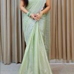 Luminous Green Color Pure Soft Jimmy Choo Embroidery Saree