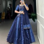 Majestic Blue Color Pure Cotton Floral Printed Lehenga Choli
