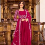 Majestic Maroon Color Fox Georgette Sequence Embroidery Gown