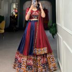 Majestic Navy Blue Color Rayon Printed Silk Work Lehenga Choli