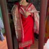 Aglow Red Color Chinon Silk Embroidery Work Sharara Suit