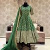 Peaceful Green Color Chinnon Embroidery Sequence Gown