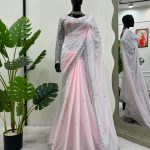 Peaceful Off Light Pink Color Georgette Thread Sequence Saree
