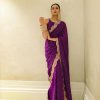 Peaceful Violet Color Georgette Thread Mith Moti Work Saree