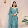 Perfect Blue Color Sequence Coding Embroidery Work Gown