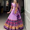 Lavender Tussar Silk Patola Printed Lehenga Choli