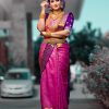 Picturesque Pink Color Soft Lichi Silk Chaks Circle Design Saree