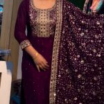 Pretty Purple Color Chinnon Silk Embroidery Sequence Salwar Suit