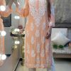 Splendorous Orange Color Rayon Chine Stitched Work Salwar Suit