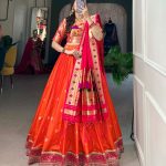 Stylish Orange Color Jacquard Silk Weaving Zari Lehenga Choli