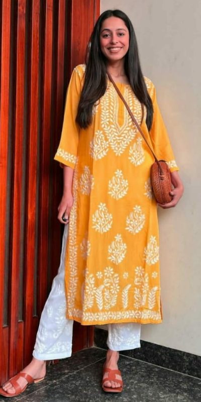 Stylish Yellow Color Heavy Rayon Cotton Style Embroidery Kurti