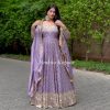 Sublime Violet Color Georgette Embroidery Sequence Gown