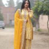 Super Yellow Chinnon Digital Printed Embroidery Salwar Suit