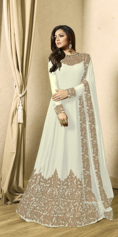 Superb White Color Georgette Cording Sharara Suit