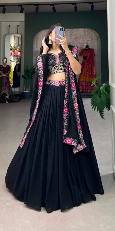 LNB 1403 Black Color Georgette Plain Embroidery Lehenga Choli Festive Party Wedding, Events etc. Delivery 4-6 Working Days @2999/- | Lehenga, Bollywood Lehenga, Creative Lehenga, Designer Lehenga, Embroidered Lehenga, Party Wear Lehenga