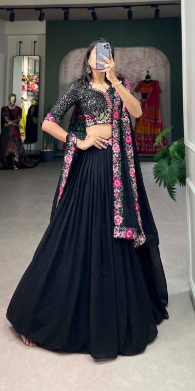 LNB 1403 Black Color Georgette Plain Embroidery Lehenga Choli Festive Party Wedding, Events etc. Delivery 4-6 Working Days @2999/- | Lehenga, Bollywood Lehenga, Creative Lehenga, Designer Lehenga, Embroidered Lehenga, Party Wear Lehenga