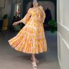 Aesthetic Yellow Color Georgette Floral Printed Work Gown
