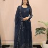 Aglow Royal Blue Color Sequence Embroidery Georgette Gown