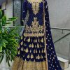 Captivating Navy Blue Chinnon Silk Embroidery Lehenga Choli