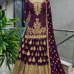 Captivating Wine Color Chinnon Silk Embroidery Lehenga Choli