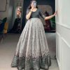 Elegant Grey Color Tussar Silk Printed Weaving Border Gown