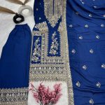 Fancy Blue Chinnon Silk Embroidery Coding Dori Salwar Suit
