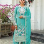 Fancy Firozi Color Chinon Silk Diamond Work Sharara Suit