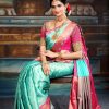 Fancy Firozi Color Soft Lichi Silk Jacquard All Over Saree