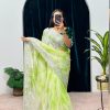Fancy Green Color Burberry Blooming Zari Embroidery Saree