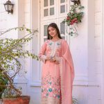 Fancy Peach Color Chinon Silk Diamond Work Sharara Suit