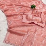 Fancy Peach Color Jimmy Cho Embellished Sequins Saree