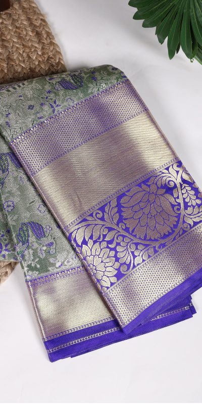 Fancy Pista Color Jacquard Silk Zari Weaving Work Saree