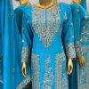 Fancy Sky Blue Chinnon Silk Embroidery Coding Dori Salwar Suit