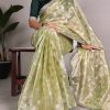Fine Pista Color Banarasi Tissue Silk Zari Weaving Work Saree