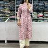 Gorgeous Purple Color Cameric Cotton Wid Stitch Button Kurti