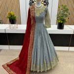 Luminous Cement Color Georgette Embroidery Sequence Gown