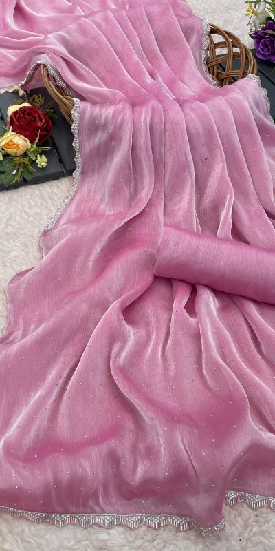 Grand Pink Color Soft Burberry Zimmy choo Silk Saree