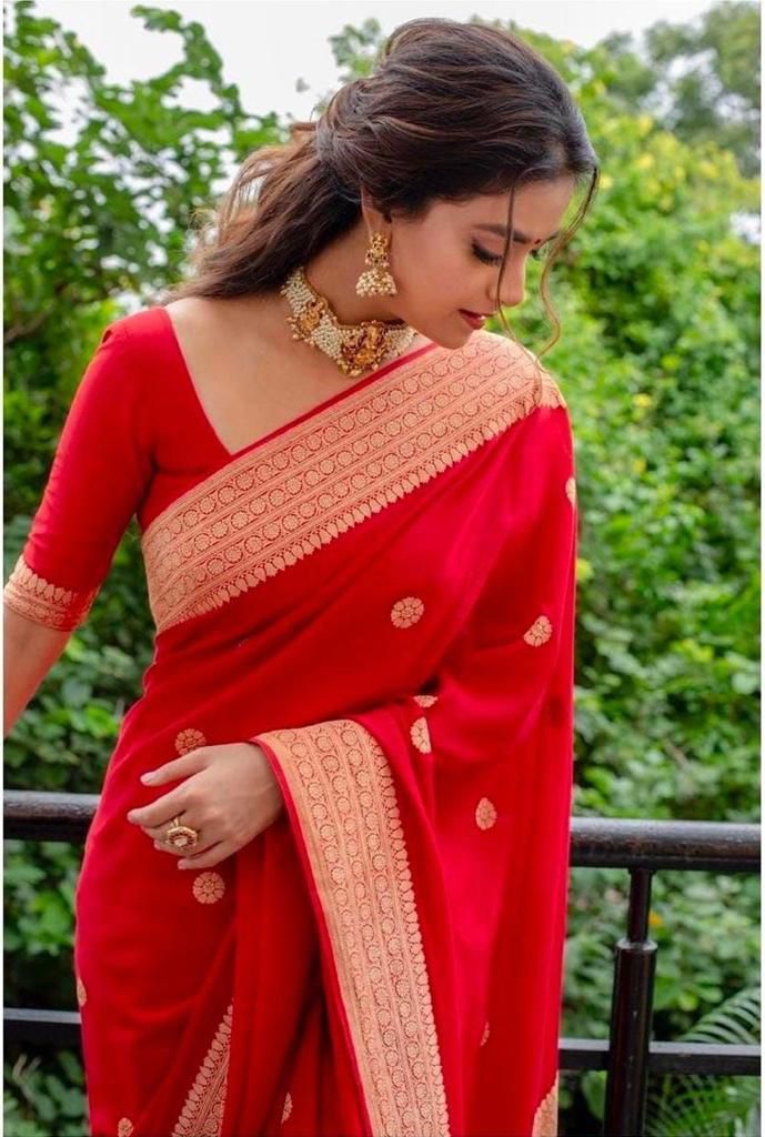 Red Soft Silk Cloth Jacquard All Over Saree - Image 3