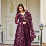 Majestic Purple Color Rangoli Sequence Embroidery Gown