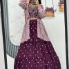 Mesmerizing Purple Color Chinon Real Handwork Lehenga Choli