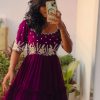 Mystical Purple Color Fox Georgette Embroidery Thread Gown