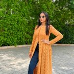 Nice Mustard Color Foux Georgette Chikankari Petal Button Kurti