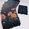 Nice Navy Blue Color Georgette Floral Printed Work Saree