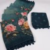 Nice Teal Color Georgette Floral Printed Work Saree