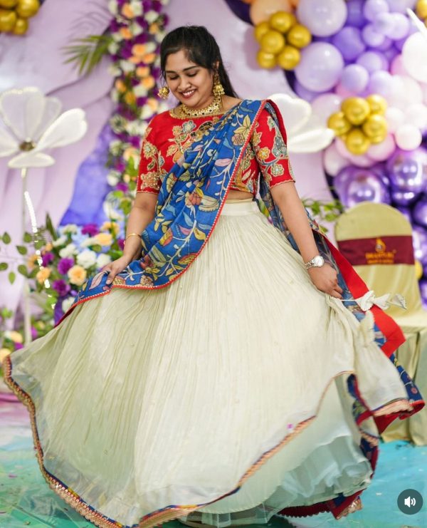 Nice White Chant Crepe Kalamkari Printed Diamond Lehenga Choli