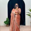 Peaceful Onion Color Burberry Blooming Embroidery Zari Saree