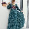 Perfect Green Color Bandhani Printed Gamathi Mirror Work Gown