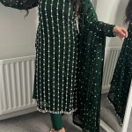 Pretty Green Color Georgette Thread Rivet Moti Salwar Suit