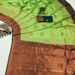 Superb Parrot Green Color Soft Silk Copper Zari Design Saree