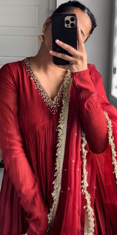 AD 152 Red Color Pure Chinon Silk Embroidery Gown Fancy Full Sleeve Wedding, Party, Festive, Events Etc. Expected Delivery  4-6 Working Days @1799/ | Jump Suits, Salwar suit, Designer Suits, Casual Suits, Creative suits, Palazzo Suits, Party Wear Suits, Patiala Suits, Straight Suits